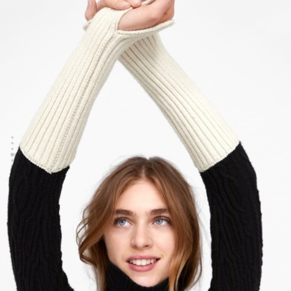 ZARA // cable knit color block turtleneck sweater - Picture 3 of 14